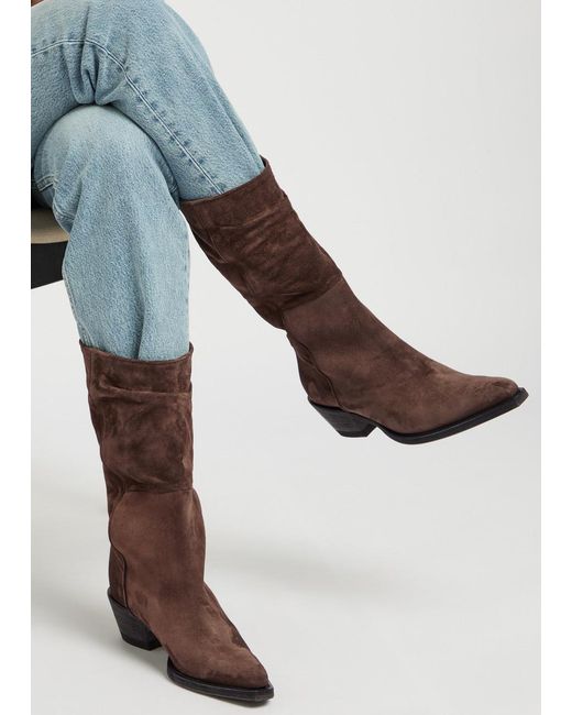 Khaite Brown Clive 35 Draped Suede Mid-Calf Boots