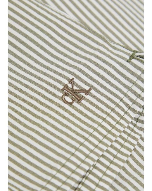 Calvin Klein Gray Logo-Embroidered Striped Seersucker Swim Shorts for men