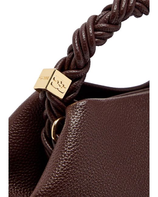 Ganni Brown Bou Small Grained Leather Top Handle Bag