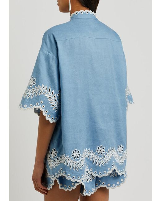 Zimmermann Blue Junie Floral-embroidered Linen Shirt for men