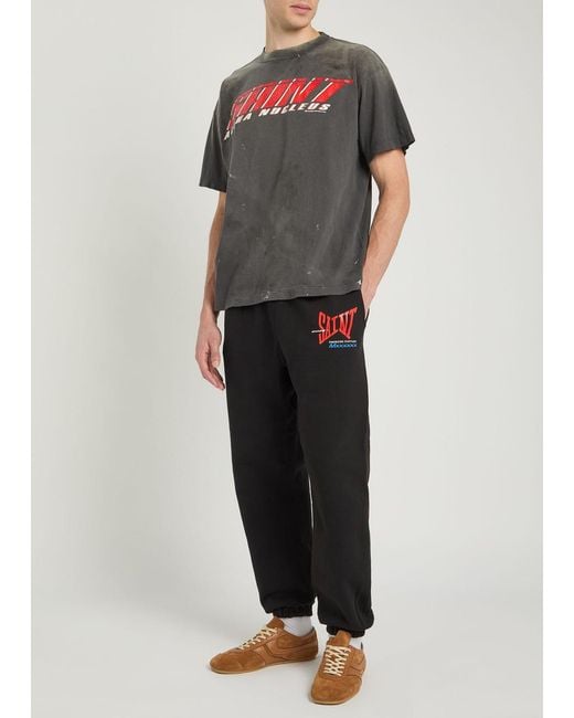 SAINT Mxxxxxx Gray Alpha Nucleus Printed Distressed Cotton T-Shirt for men