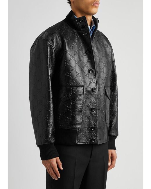 Gucci Black gg-monogrammed Leather Jacket for men