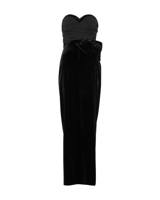 Alessandra Rich Black Strapless Silk And Velvet Gown
