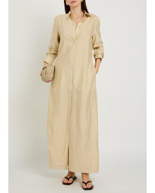 Totême  Natural Crinkled Silk-Blend Maxi Shirt Dress