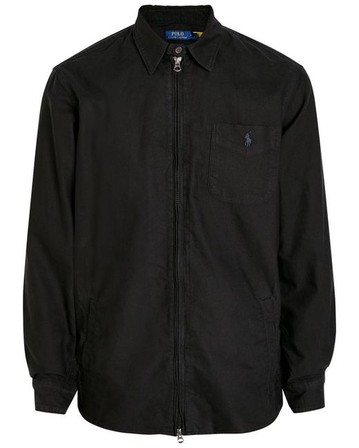 Polo Ralph Lauren Black Logo-Embroidered Cotton Overshirt for men