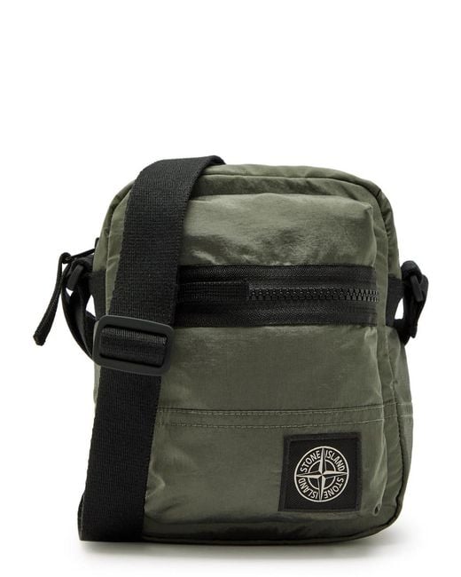 Stone Island Green Logo-Appliquéd Nylon Pouch Bag for men