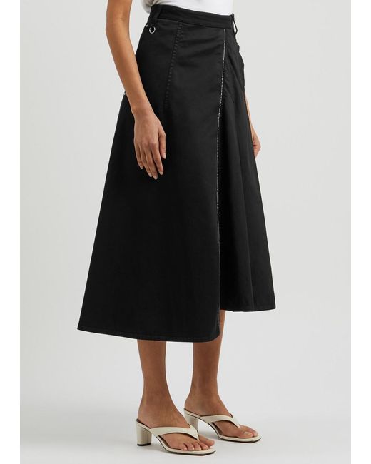 High Black Implicate Wrap-Effect Stretch-Cotton Midi Skirt