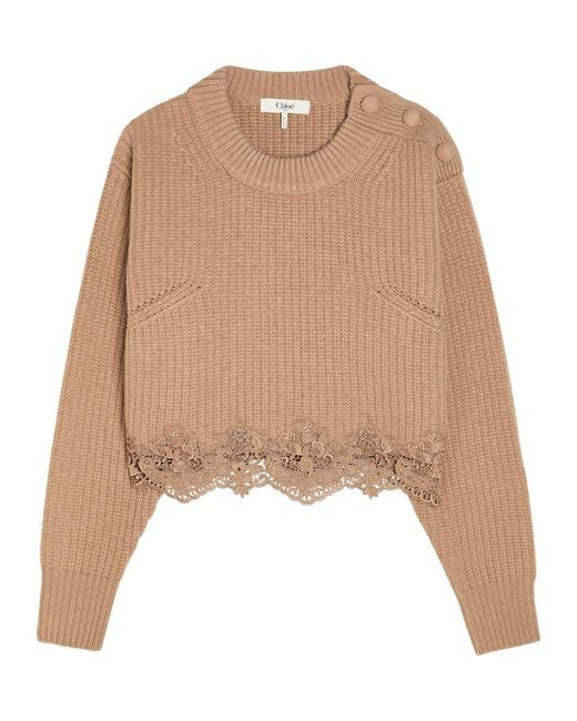 Chloé Natural Lace-Trim Wool And Cashmere-Blend Jumper
