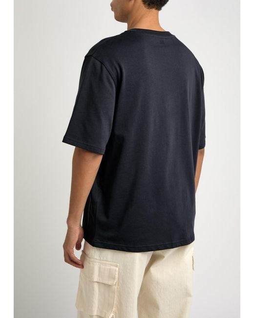 AMI Blue Logo-Appliqué Cotton T-Shirt for men