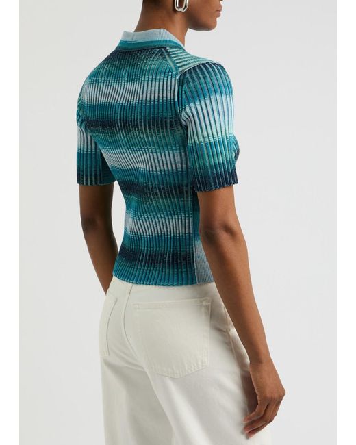 Jonathan Simkhai Blue Devina Striped Knitted Polo Top