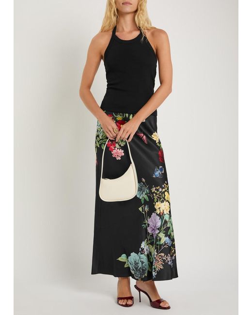 Alice + Olivia Black Terese Floral-Print Satin Maxi Skirt
