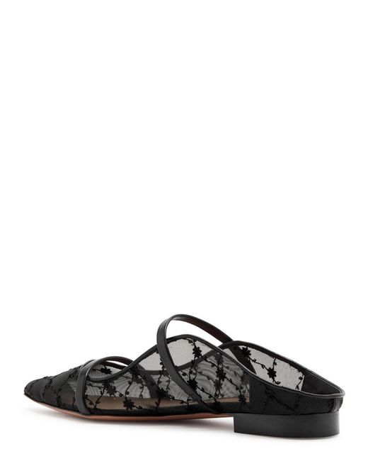 Malone Souliers Black Maureen Floral-embroidered Mesh Flats