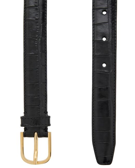 Totême Black Slim Crocodile-Embossed Leather Belt