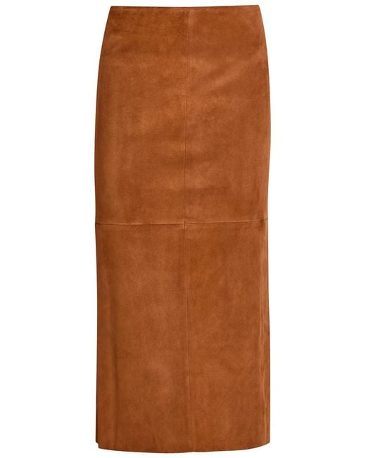 Stouls Brown Winona Split-Hem Suede Midi Skirt
