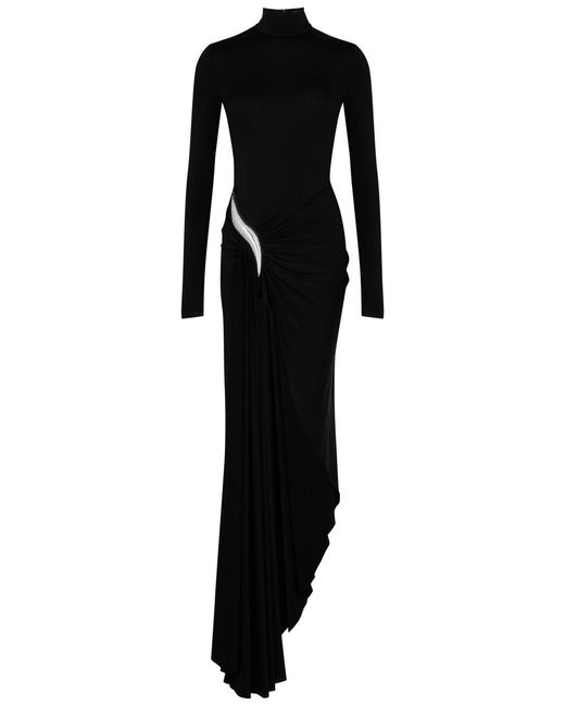 David Koma Black Embellished Stretch-jersey Gown