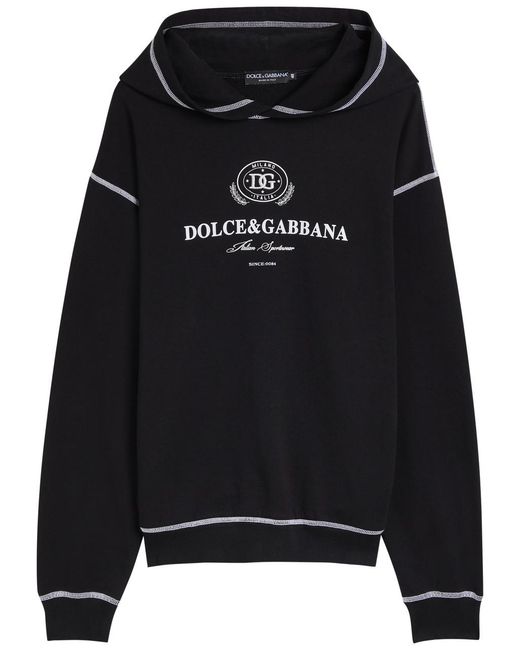 Dolce & Gabbana Black Logo-Embroidered Cotton Sweatshirt for men