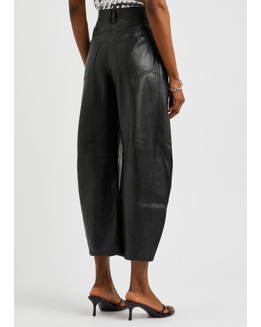 Free People Gray Lucky You Barrel-leg Faux-leather Trousers