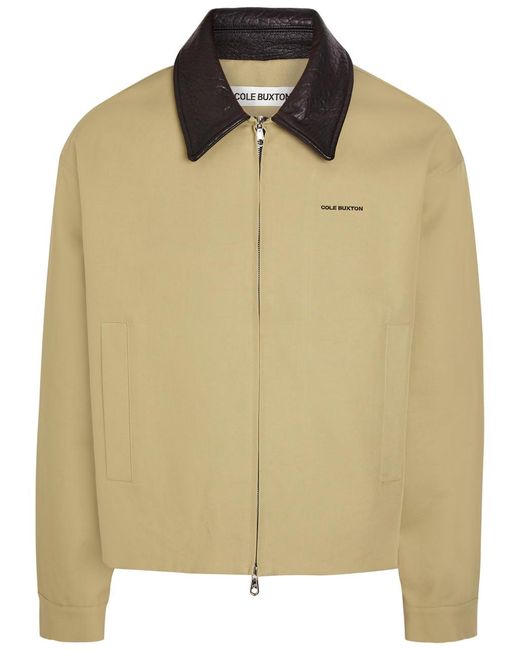 Cole Buxton Natural Leather Collar Logo-Embroidery Cotton Jacket for men