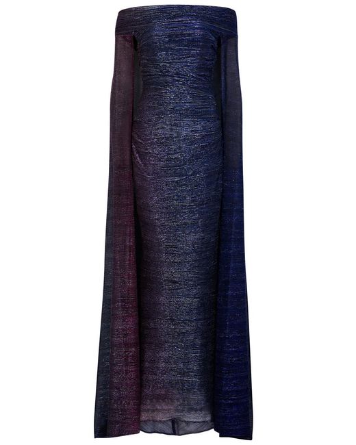 Talbot Runhof Blue Cape-effect Metallic-weave Gown