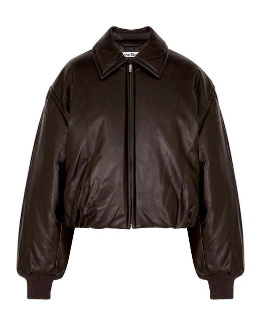 Acne Brown Onnea Padded Faux Leather Bomber Jacket