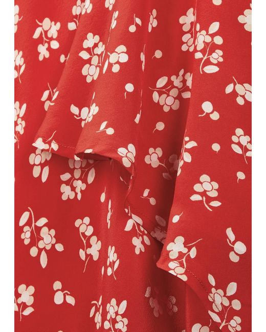 Rixo Red Ardith Floral-Print Silk Midi Skirt