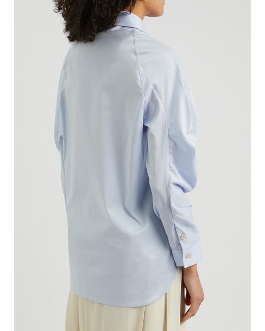 Palmer//Harding Blue Fleeting Ruched Cotton-Blend Shirt