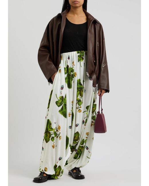 Loewe Green Printed Draped Jersey Trousers Uk8