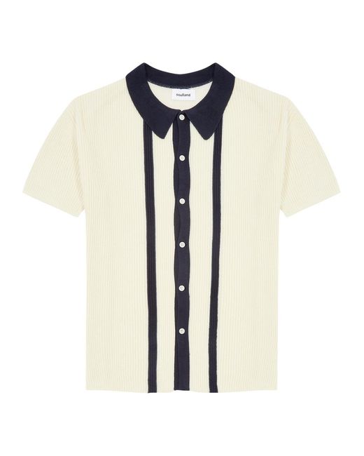 Soulland White Ciel Striped Ribbed-Knit Polo Shirt for men