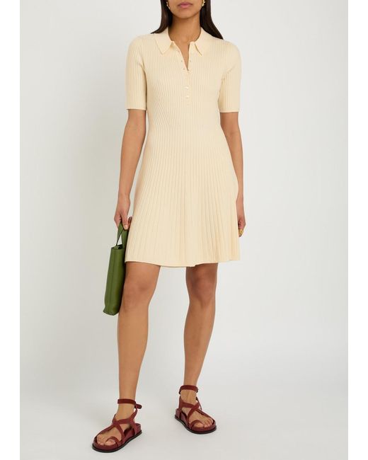 PAIGE Natural Olie Ribbed Knit Mini Polo Dress