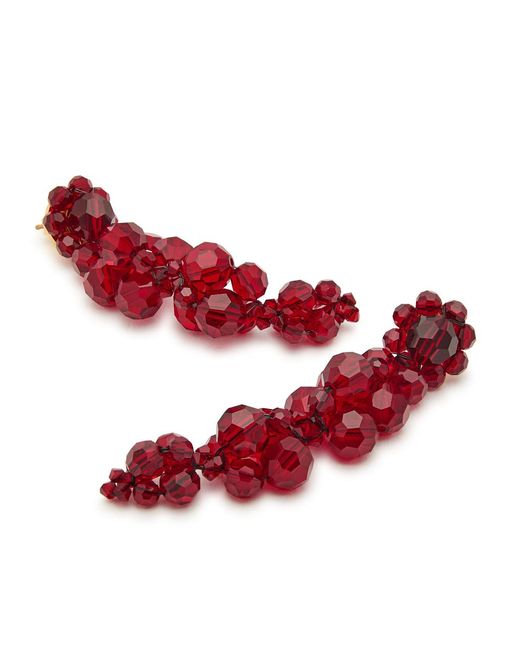 Simone Rocha Red Cluster Crystal-Embellished Drop Earrings