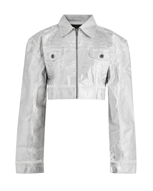 ROTATE SUNDAY White Metallic Foil-Print Denim Jacket