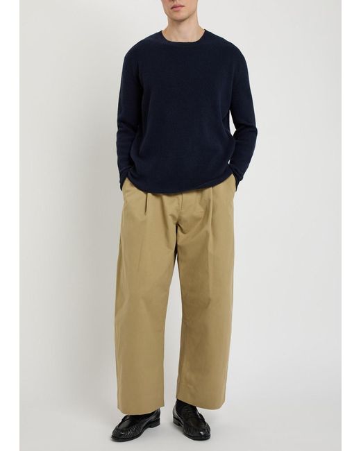 Studio Nicholson Natural Peached Pleated Wide-Leg Cotton-Twill Trousers for men
