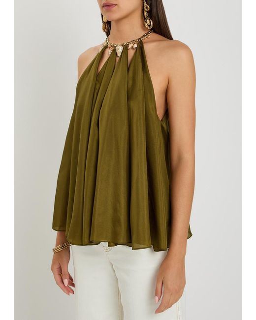 Zimmermann Green Mohon Charm-Effect Silk Blouse
