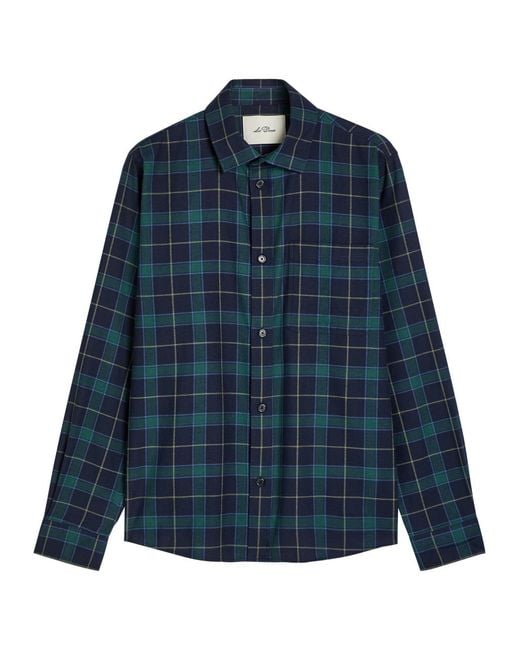 Les Deux Blue Lennon Checked Cotton Overshirt for men