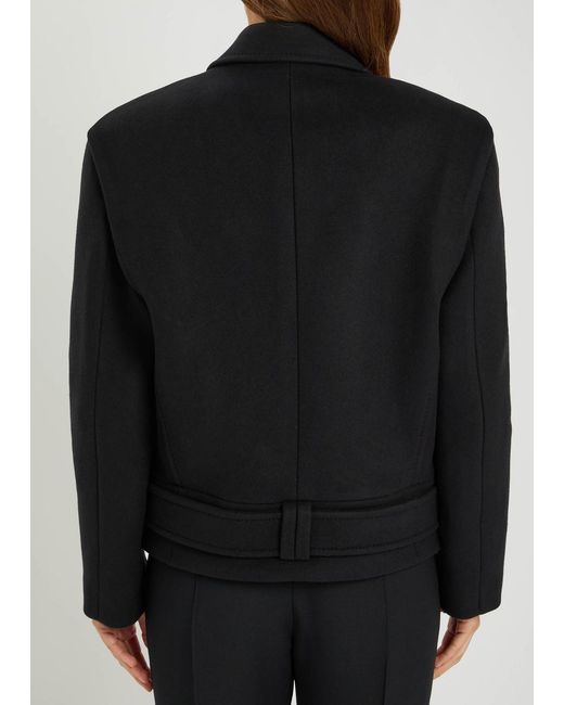 Balmain Black Double-Breasted Wool-Blend Coat