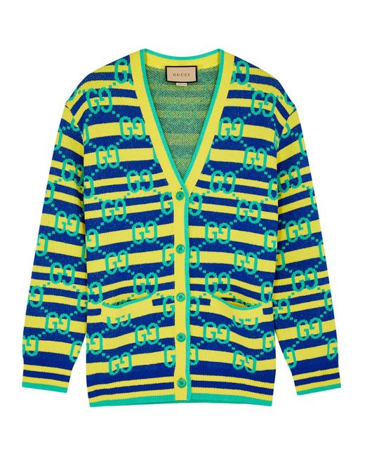 Gucci Green gg Monogrammed And Striped Cardigan