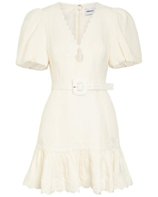 Rebecca Vallance Natural Kahlia Appliquéd Linen-Blend Mini Dress
