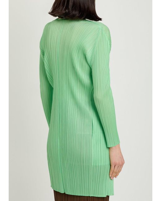Pleats Please Issey Miyake Green Pleated Woven Coat