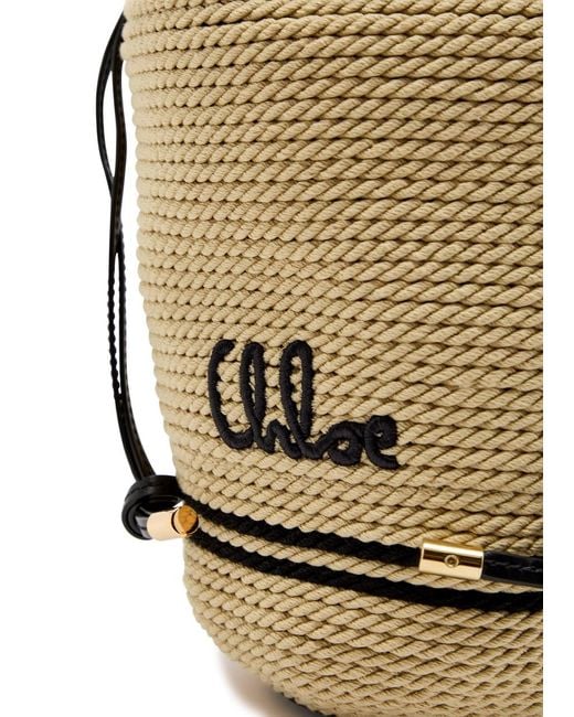 Chloé Multicolor Logo-Embroidered Leather And Raffia Bucket Bag