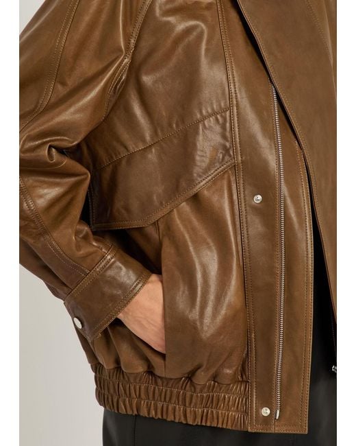 Nour Hammour Brown Ariste Leather Bomber Jacket
