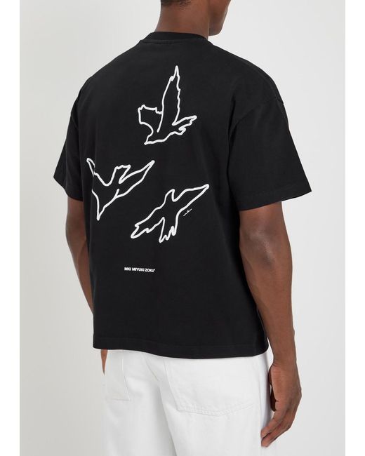 MKI Miyuki-Zoku Black Flight Printed Cotton T-Shirt for men