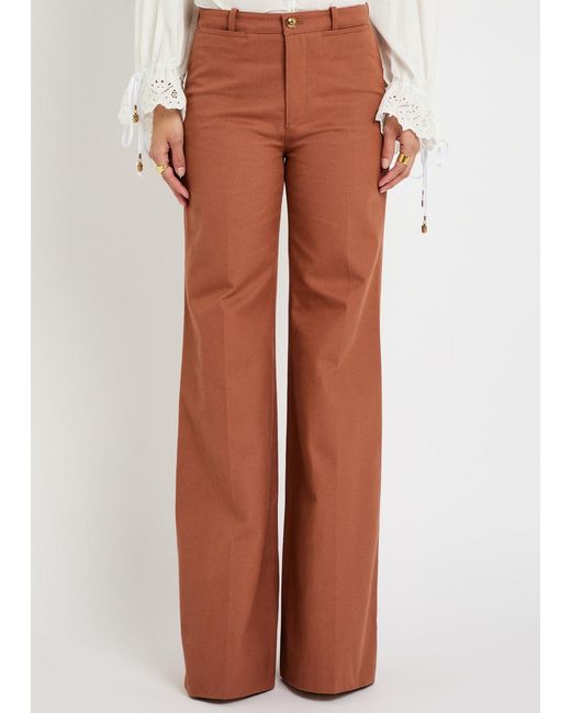 Chloé Brown Flared-Leg Canvas Trousers