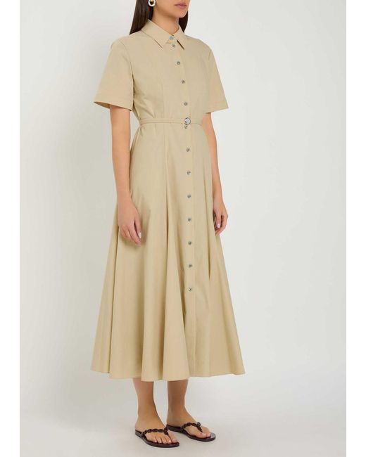 Tory Burch Natural Belted Stretch Cotton-Poplin Midi Shirt Dress