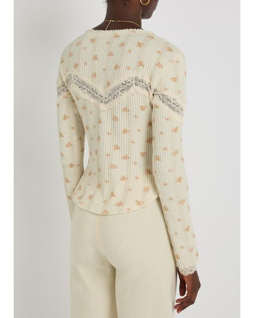 Free People Natural Lets Party Cardi Floral-Print Cotton Top