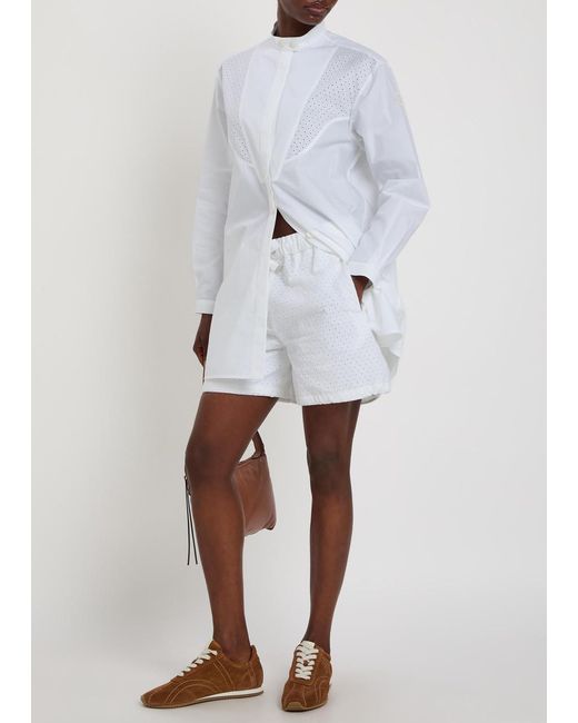 Moncler White Logo-Appliquéd Embroidered Cotton Shorts
