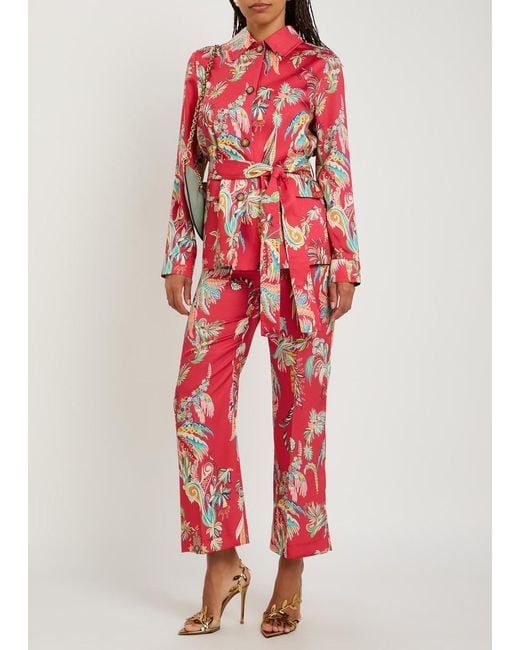 Etro Red Printed Belted Satin Jacket
