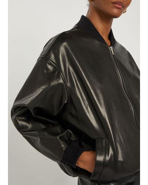 Nour Hammour Black Marley Leather Bomber Jacket