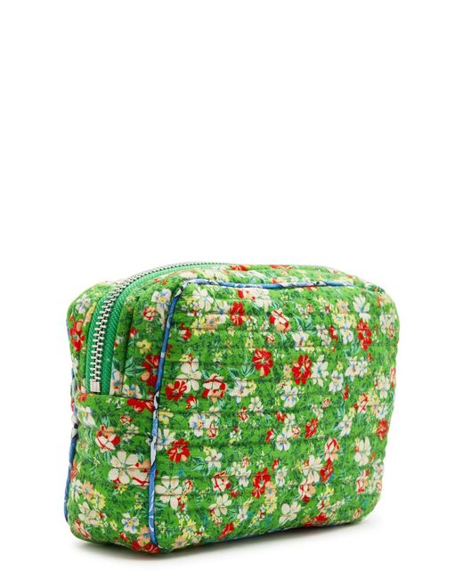 Damson Madder Green Floral-print Quilted Cotton Cosmetics Pouch