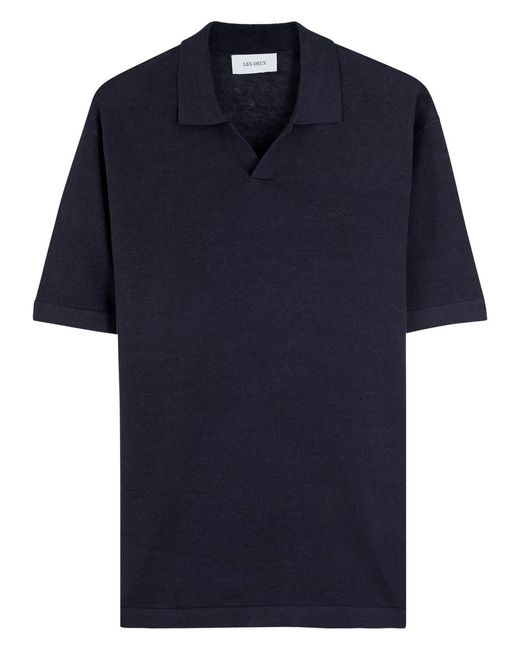 Les Deux Blue Emmanuel Fine-Knit Polo Shirt for men