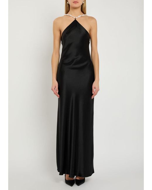 Staud Black Cadence Faux Pearl-Embellished Satin Maxi Dress